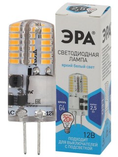 Лампа светодиодная LED-JC-2.5W-12V-SLC-840-G4 JC 2.5Вт капсульная 4000К нейтр. бел. G4 12В Эра Б0049090