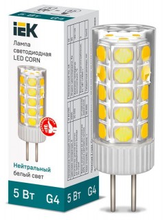 Лампа светодиодная Corn 5Вт капсульная 4000К нейтр. бел. G4 12В керамика IEK LLE-Corn-5-012-40-G4