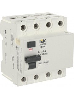 Выключатель дифференциального тока (УЗО) 4п 25А 30мА тип AC ВДТ R10N ARMAT IEK AR-R10N-4-025C030