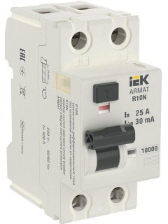 Выключатель дифференциального тока (УЗО) 2п 25А 30мА тип A ВДТ R10N ARMAT IEK AR-R10N-2-025A030