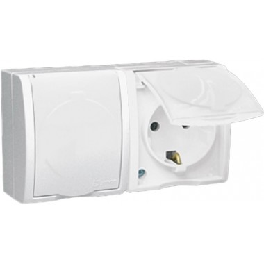 Розетка 2-м ОП Simon15 16А IP54 250В с заземл. с крышкой винт. клеммы бел. Simon 1594433-030