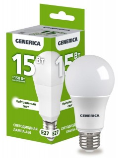 Лампа светодиодная A60 15Вт грушевидная 4000К E27 230В GENERICA LL-A60-15-230-40-E27-G