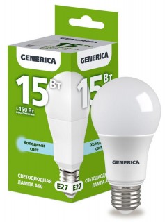 Лампа светодиодная A60 15Вт грушевидная 6500К E27 230В GENERICA LL-A60-15-230-65-E27-G