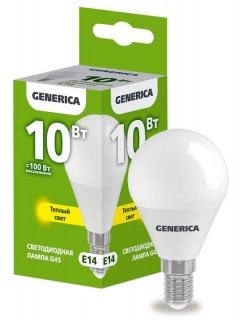 Лампа светодиодная G45 10Вт шар 3000К E14 230В GENERICA LL-G45-10-230-30-E14-G