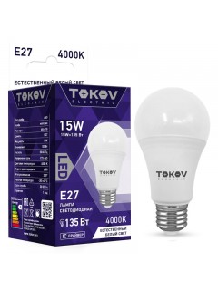 Лампа светодиодная 15Вт А60 4000К Е27 176-264В TOKOV ELECTRIC TKE-A60-E27-15-4K