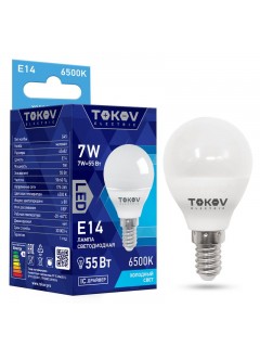 Лампа светодиодная 7Вт G45 6500К Е14 176-264В TOKOV ELECTRIC TKE-G45-E14-7-6.5K