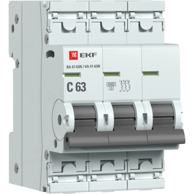 Выключатель автоматический 3п 63А (C) 6кА ВА 47-63N PROxima EKF M636363C
