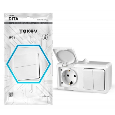 Блок ОП Dita (розетка 16А 250В с заземл. 2-кл. выкл. 10А) IP54 бел. TOKOV ELECTRIC TKL-DT-V2RZ-C01-IP54