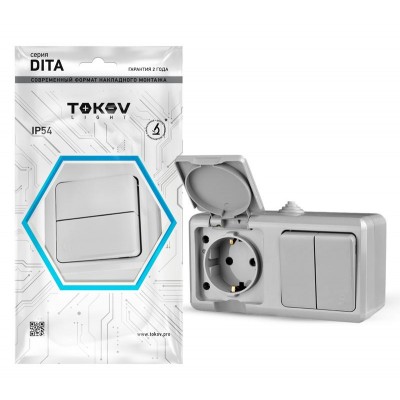 Блок ОП Dita (розетка 16А 250В с заземл. 2-кл. выкл. 10А) IP54 сер. TOKOV ELECTRIC TKL-DT-V2RZ-C06-IP54