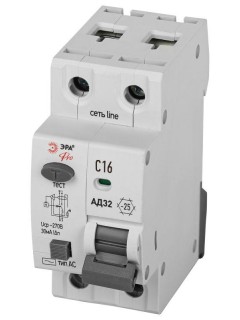 Выключатель автоматический дифференциального тока 1P+N C16 30мА тип АC защита 230В АВДТ 4.5кА PRO D32E2C16АC30P АД32 электронное Эра Б0057351