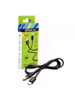 Кабель USB-Type C 3А 1.2м зарядка + передача данных черн. (коробка) ERGOLUX 15094