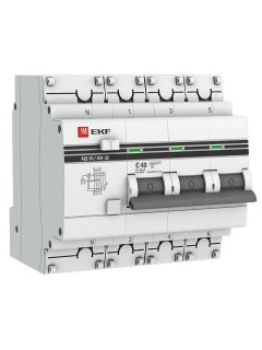 Выключатель автоматический дифференциального тока 4п (3P+N) C 40А 30мА тип AC 4.5кА АД-32 защита 270В электрон. PROxima EKF DA32-40-30-4P-pro