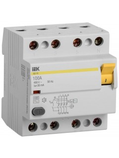 Выключатель дифференциального тока (УЗО) 4п 100А 30мА тип AC ВД1-63 IEK MDV10-4-100-030