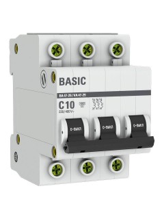 Выключатель автоматический модульный 3п C 10А 4.5кА ВА 47-29 Basic EKF mcb4729-3-10C