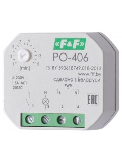 Реле времени PO-406 8А 230В 1НО IP20 задержка выключ./управ. контактом монтаж в коробку d-60мм F&F EA02.001.019
