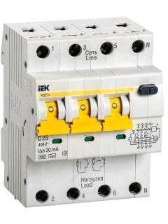 Выключатель автоматический дифференциального тока 4п (3P+N) C 25А 30мА тип A 6кА АВДТ-34 IEK MAD22-6-025-C-30