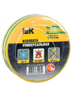 Изолента ПВХ 0.13х15мм (рул.10м) желт./зел. IEK UIZ-13-10-10M-K52