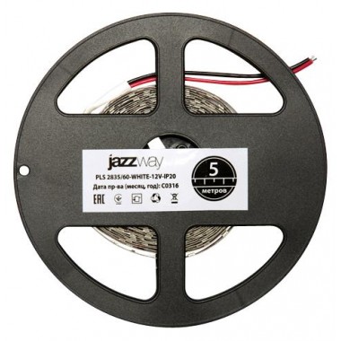 Лента светодиодная PLS 2835/120-12V 12Вт/м 6500К холод. бел. IP20 (уп.5м) JazzWay 2859051