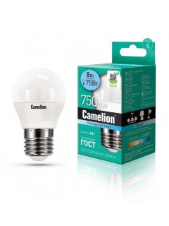 Лампа светодиодная LED8-G45/845/E27 8Вт шар 4500К бел. E27 750лм 170-265В Camelion 12394