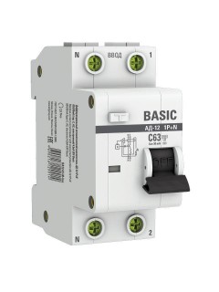 Выключатель автоматический дифференциального тока 2п (1P+N) C 63А 30мА тип AC 4.5кА АД-12 Basic EKF DA12-63-30-bas