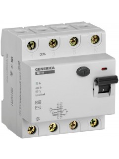 Выключатель дифференциального тока (УЗО) 4п 25А 30мА тип AC ВД1-63 GENERICA MDV15-4-025-030