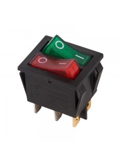 Выключатель клавишный 250В 15А (6с) ON-OFF крас./зел. с подсветкой двойной (RWB-511) Rexant 36-2450