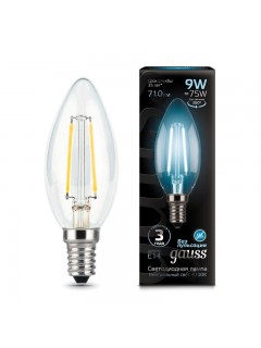 Лампа светодиодная филаментная Black Filament 9Вт свеча 4100К нейтр. бел. E14 710лм GAUSS 103801209