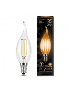 Лампа светодиодная филаментная Black Filament 9Вт свеча на ветру 2700К тепл. бел. E14 680лм GAUSS 104801109