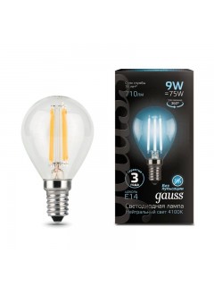 Лампа светодиодная филаментная Black Filament 9Вт P45 шар 4100К нейтр. бел. E14 710лм GAUSS 105801209