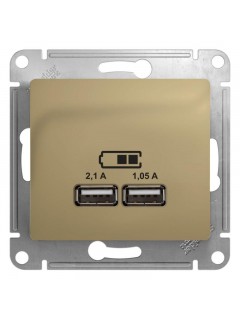 Розетка USB 2-м СП Glossa тип A+A 5В/2100мА 2х5В/1050мА механизм титан SE GSL000433