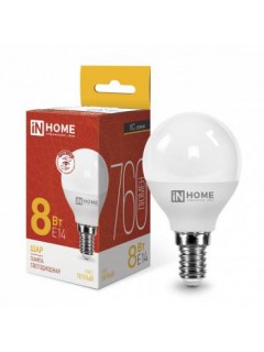 Лампа светодиодная LED-ШАР-VC 8Вт шар 3000К тепл. бел. E14 760лм 230В IN HOME 4690612020549