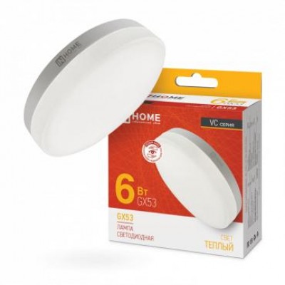 Лампа светодиодная LED-GX53-VC 6Вт таблетка 3000К тепл. бел. GX53 570лм 230В IN HOME 4690612030777